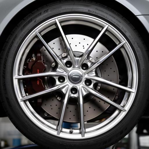 ブレーキダストを落として鏡面のように整えたスポーツカーの大型ホイール